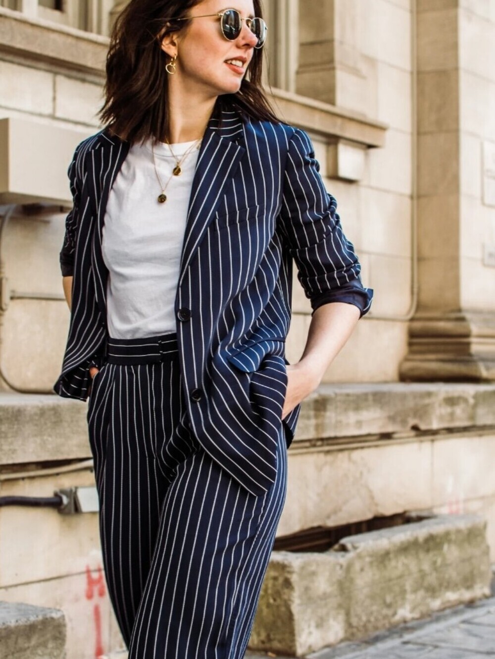 Aritzia Babaton Demy Navy Blue Stripe Blazer 90s Crepe Fabric Size 10